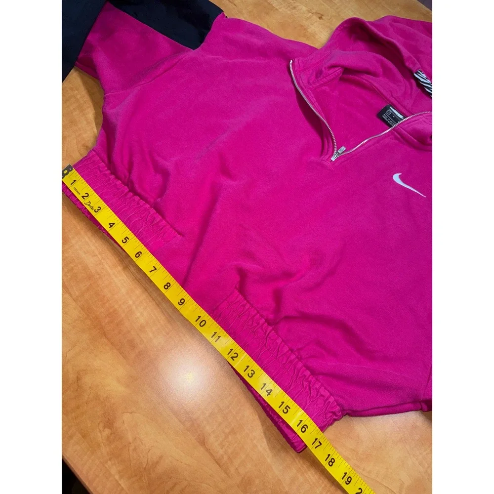 Nike Womens Quarter Zip Cropped Hoodie‎ Pink Black Swoosh Fleece Small